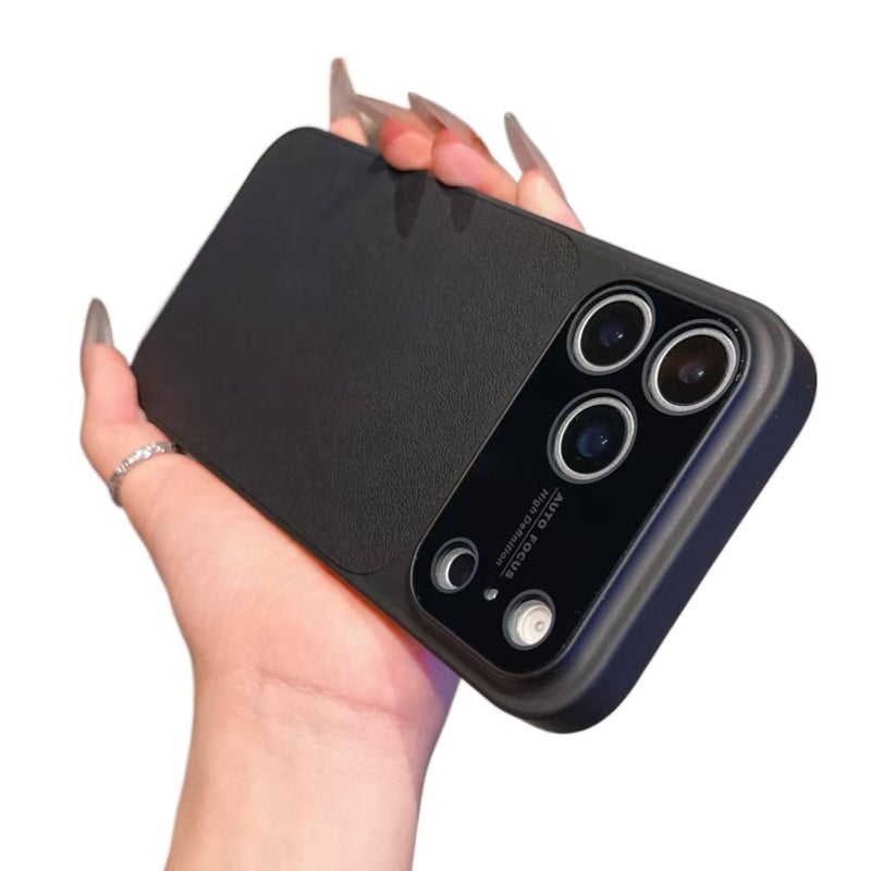 Acrylic Protective Case for iPhone 13 with Drop Protection and Large Window plus Shockproof plus Leather Texture plus Lens Protector in Black - Image 1