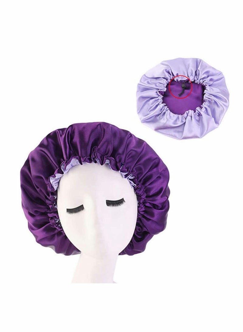 إسكدنيا 3 Pieces Satin Bonnet Adjustable Silk Bonnet Elastic Satin Sleep Hat Shower Caps Hair Bonnet for Women Curly Hair Nightcap 3 Colors - Image 4