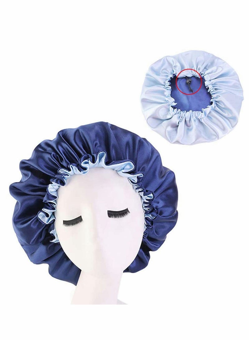 إسكدنيا 3 Pieces Satin Bonnet Adjustable Silk Bonnet Elastic Satin Sleep Hat Shower Caps Hair Bonnet for Women Curly Hair Nightcap 3 Colors - Image 3