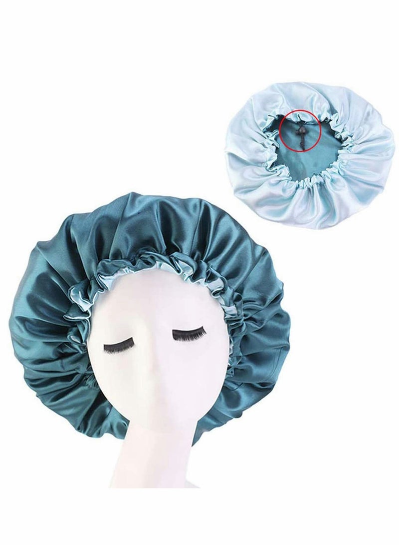 إسكدنيا 3 Pieces Satin Bonnet Adjustable Silk Bonnet Elastic Satin Sleep Hat Shower Caps Hair Bonnet for Women Curly Hair Nightcap 3 Colors - Image 5