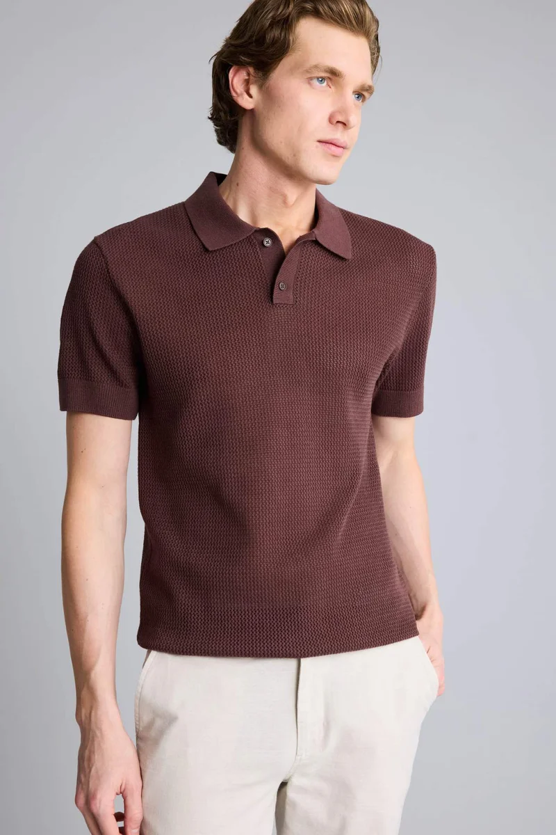 ديفاكتو Standard Fit Knit Short Sleeve Polo T-Shirt