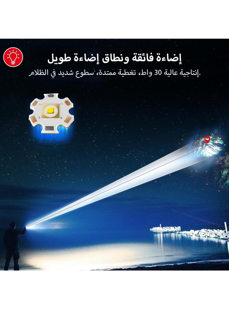 Leon Home Translucent fluorescent strip digital display camping flashlight | 5 modes high lumen flashlight | 800m zoomable 30W LED camping accessory | 2500mAh rechargeable battery, - Image 3