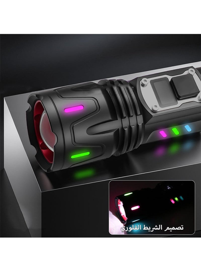 Leon Home Translucent fluorescent strip digital display camping flashlight | 5 modes high lumen flashlight | 800m zoomable 30W LED camping accessory | 2500mAh rechargeable battery, - Image 4