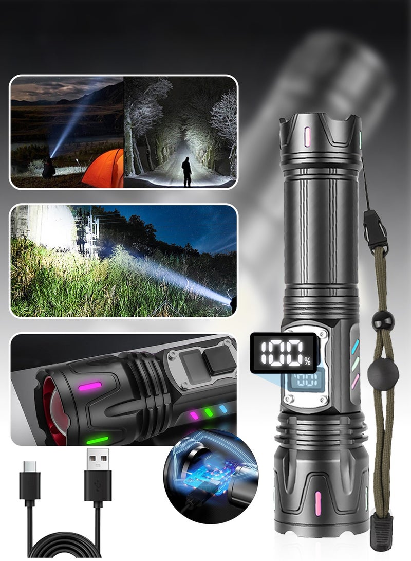 Leon Home Translucent fluorescent strip digital display camping flashlight | 5 modes high lumen flashlight | 800m zoomable 30W LED camping accessory | 2500mAh rechargeable battery, - Image 1