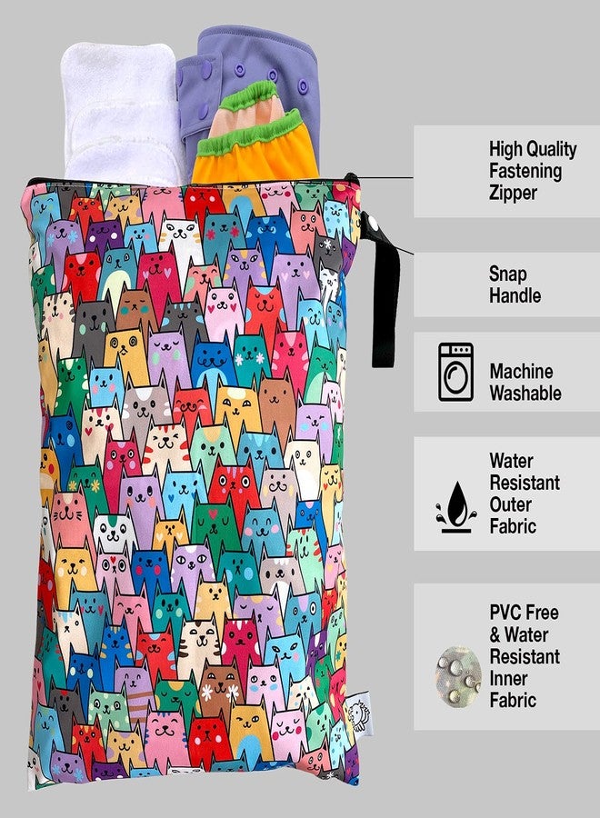 FLOCK THREE Washable and Reusable Wet Dry Bag Diaper Bag Water Resistant Swimming Bag Travel Toiletries Pouch Yoga Gym Bag Cute Cat 12.6'' x 16.5'' - Image 3