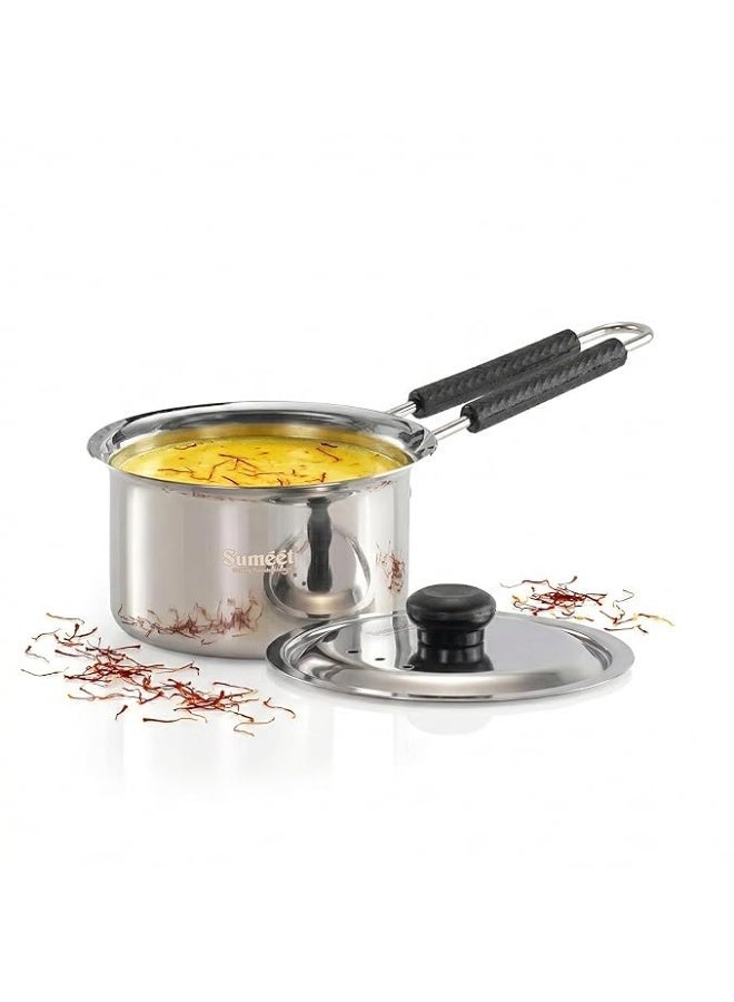 Sumeet ISI Certified HeavyPly Premium Stainless Steel Small Size Cross Edge Induction & Gas Stove Friendly Saucepan/Milk Pan/Tea Maker with Lid - 600ml - Image 1