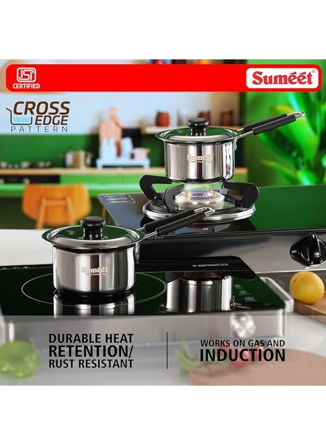 Sumeet ISI Certified HeavyPly Premium Stainless Steel Small Size Cross Edge Induction & Gas Stove Friendly Saucepan/Milk Pan/Tea Maker with Lid - 600ml - Image 2