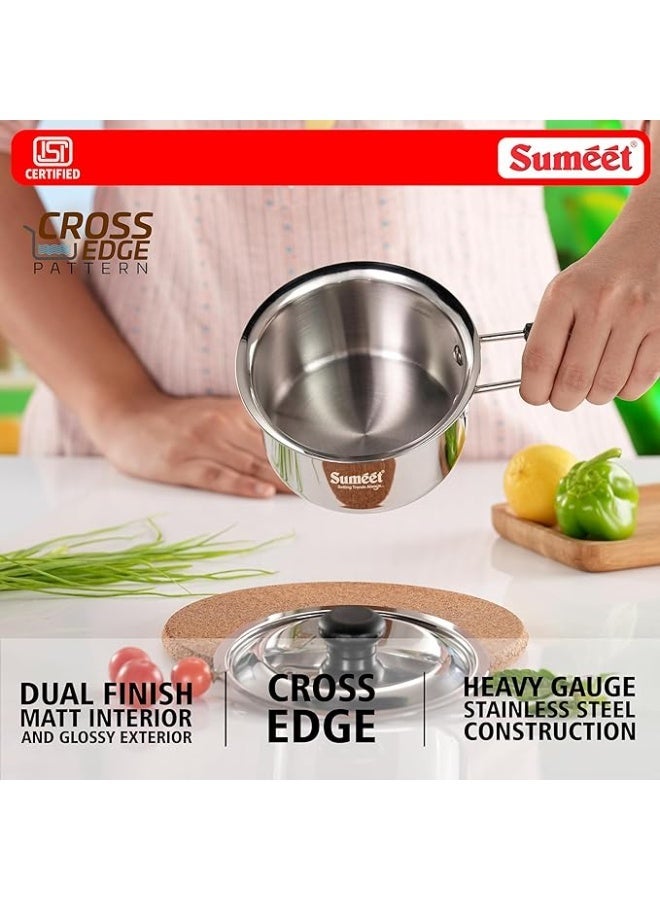 Sumeet ISI Certified HeavyPly Premium Stainless Steel Small Size Cross Edge Induction & Gas Stove Friendly Saucepan/Milk Pan/Tea Maker with Lid - 600ml - Image 4