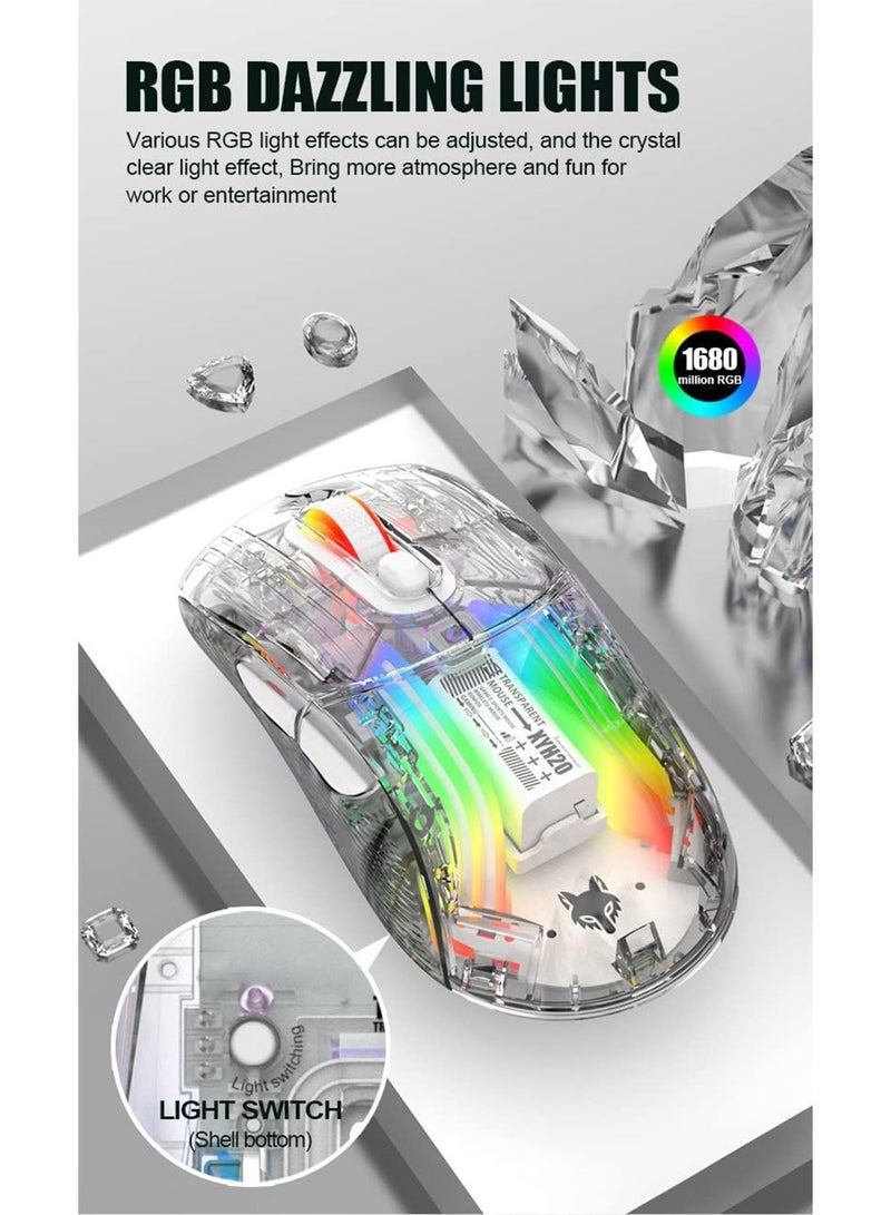 GT-Wheel Bluetooth Wireless Mouse Transparent RGB Mechanical Dual Mode Rechargeable USB Computer Gaming Mouse  - Image 2