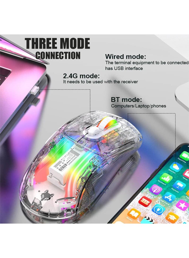 GT-Wheel Bluetooth Wireless Mouse Transparent RGB Mechanical Dual Mode Rechargeable USB Computer Gaming Mouse  - Image 5