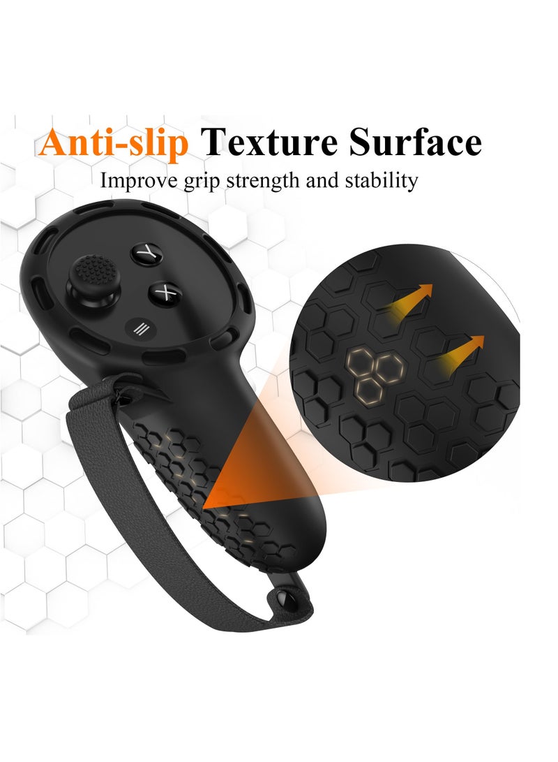 SYOSI Controller Grips for Oculus Quest 3 Comfortable Silicone Cover with Controller Hand Straps 2Pcs Rocker Cap and Joystick Protection Reserve Precise Hole Positions Black - Image 4