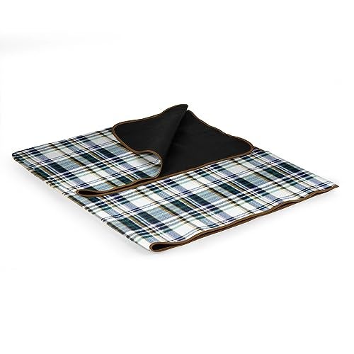 PICNIC TIME Outdoor Picnic Blanket Tote, 59"x51" Foldable Beach & Camping Blanket with Soft Fleece, Water-Resistant Bottom, Adjustable Strap & Zippered Pocket (English Plaid, Beige Flap) - Image 3