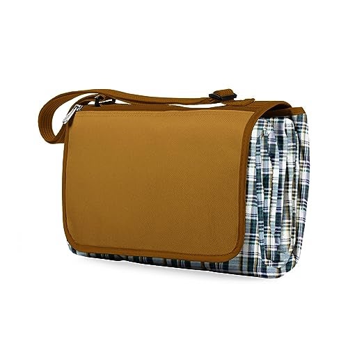 PICNIC TIME Outdoor Picnic Blanket Tote, 59"x51" Foldable Beach & Camping Blanket with Soft Fleece, Water-Resistant Bottom, Adjustable Strap & Zippered Pocket (English Plaid, Beige Flap) - Image 4
