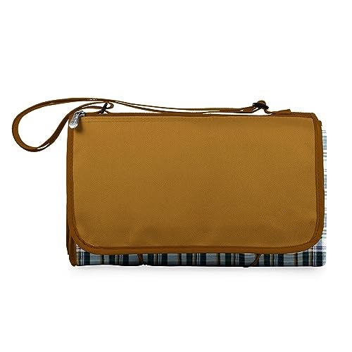PICNIC TIME Outdoor Picnic Blanket Tote, 59"x51" Foldable Beach & Camping Blanket with Soft Fleece, Water-Resistant Bottom, Adjustable Strap & Zippered Pocket (English Plaid, Beige Flap) - Image 2