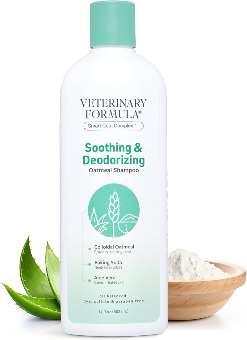 Veterinary Formula Solutions Soothing and Deodorizing Oatmeal Shampoo for Dogs –Baking Soda, Zinc and Aloe Eliminate Odors, Cleanse, Hydrate and Heal Skin – Long-Lasting Fragrance (17oz) - Image 1