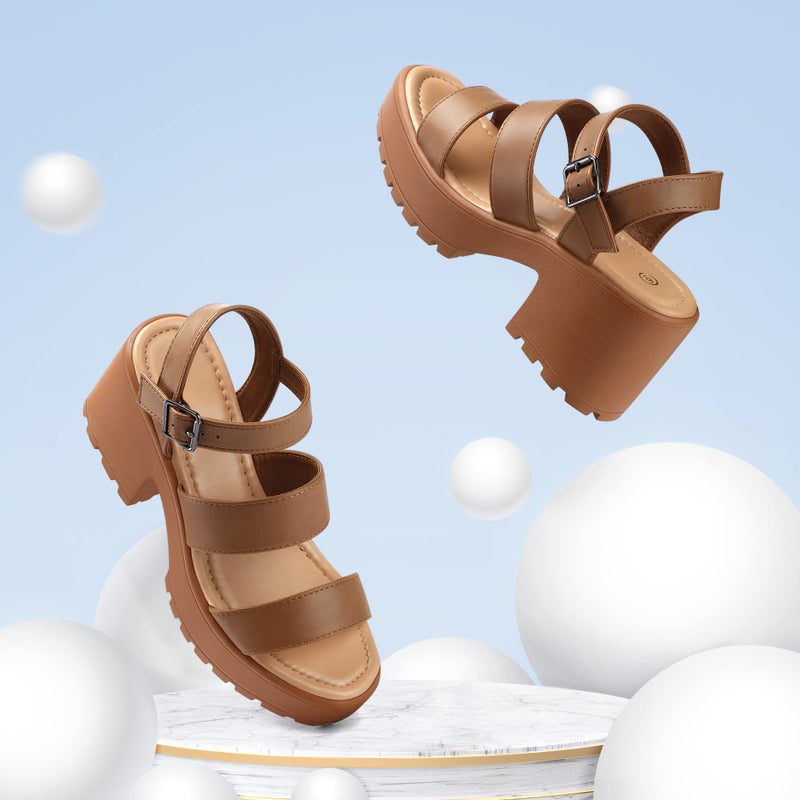 mysoft Women's Platform Sandals Ankle Strap Open Toe Lug Sole 3 Inch Chunky Block Heeled Sandals - Image 3