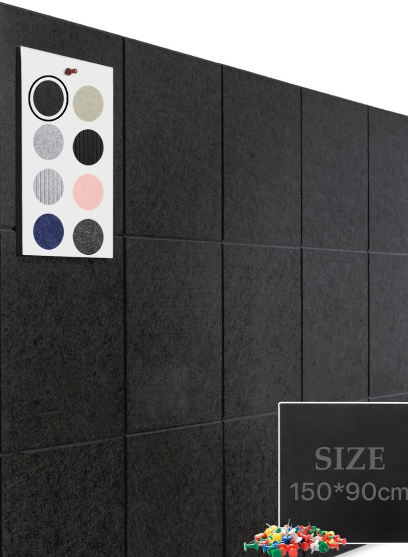 Oasisgalore 15 Pack Large Black Felt Bulletin Board 150x90cm - Self-Adhesive Wall Panels for Office & Home - Image 1