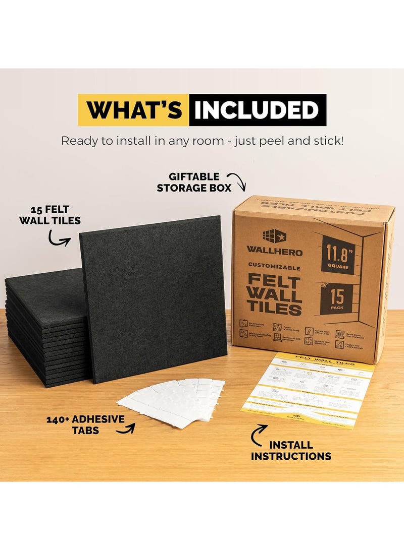 Oasisgalore 15 Pack Large Black Felt Bulletin Board 150x90cm - Self-Adhesive Wall Panels for Office & Home - Image 2