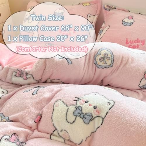 LMONMOO Twin Bedding Sets, Cute Bunny Pink Duvet Cover Set, Kawaii Cream Cake Fluffy Comforter Covers Ultra Soft for Girls Kids Women Teen(Cake, Twin) - Image 5