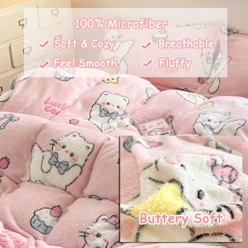 LMONMOO Twin Bedding Sets, Cute Bunny Pink Duvet Cover Set, Kawaii Cream Cake Fluffy Comforter Covers Ultra Soft for Girls Kids Women Teen(Cake, Twin) - Image 3
