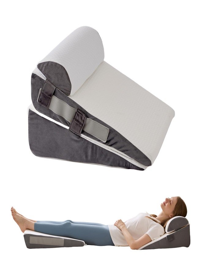WGAKCED 3Pcs Wedge Pillow Set for After Surgery,Acid Reflux Relief, Adjustable Bed Wedge Pillows for Sleeping,Anti Snore, Memory Foam Triangle Pillow for Back&Neck&Shoulder Pain Relief, White&Grey - Image 1