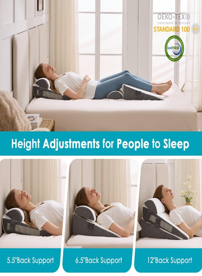 WGAKCED 3Pcs Wedge Pillow Set for After Surgery,Acid Reflux Relief, Adjustable Bed Wedge Pillows for Sleeping,Anti Snore, Memory Foam Triangle Pillow for Back&Neck&Shoulder Pain Relief, White&Grey - Image 3