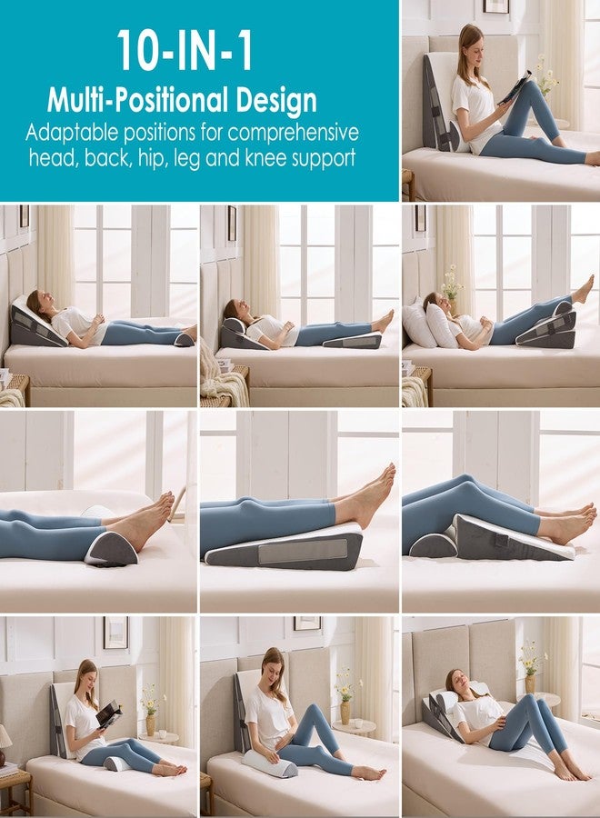 WGAKCED 3Pcs Wedge Pillow Set for After Surgery,Acid Reflux Relief, Adjustable Bed Wedge Pillows for Sleeping,Anti Snore, Memory Foam Triangle Pillow for Back&Neck&Shoulder Pain Relief, White&Grey - Image 4