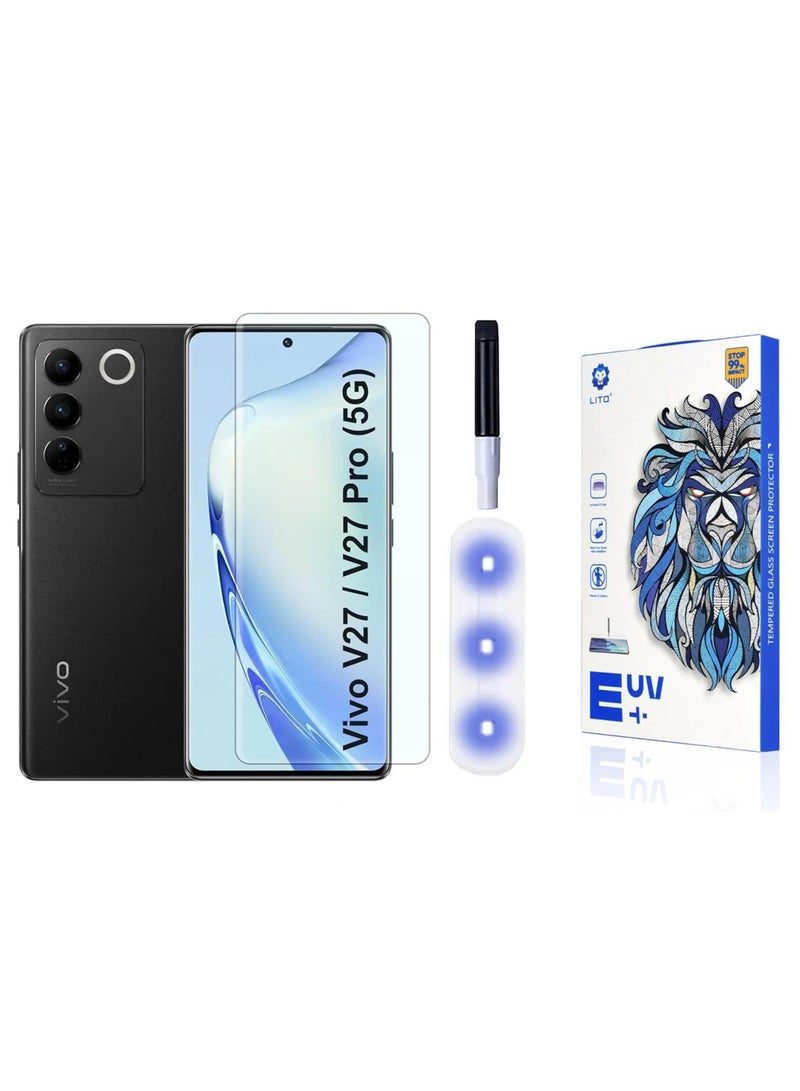 واقي شاشة من الزجاج المقوى Lito Vivo V27 5G/Vivo V27 Pro 5G Premium UV مع تغطية من الحافة إلى الحافة