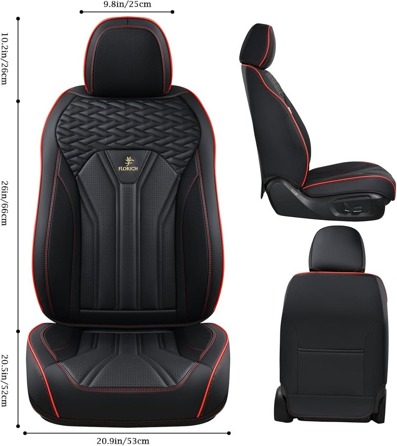 FLORICH Leather Seat Covers Full Set Car Seat Protectors 5 Seats Automotive Seat Covers Universal Fit for Most Cars Trucks SUV-Black&Red Line - Image 3