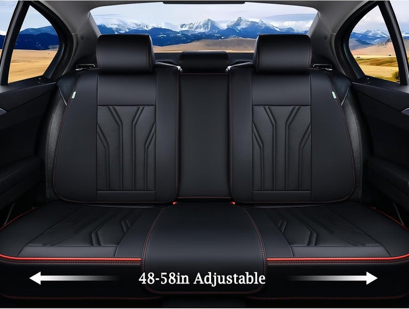 FLORICH Leather Seat Covers Full Set Car Seat Protectors 5 Seats Automotive Seat Covers Universal Fit for Most Cars Trucks SUV-Black&Red Line - Image 5