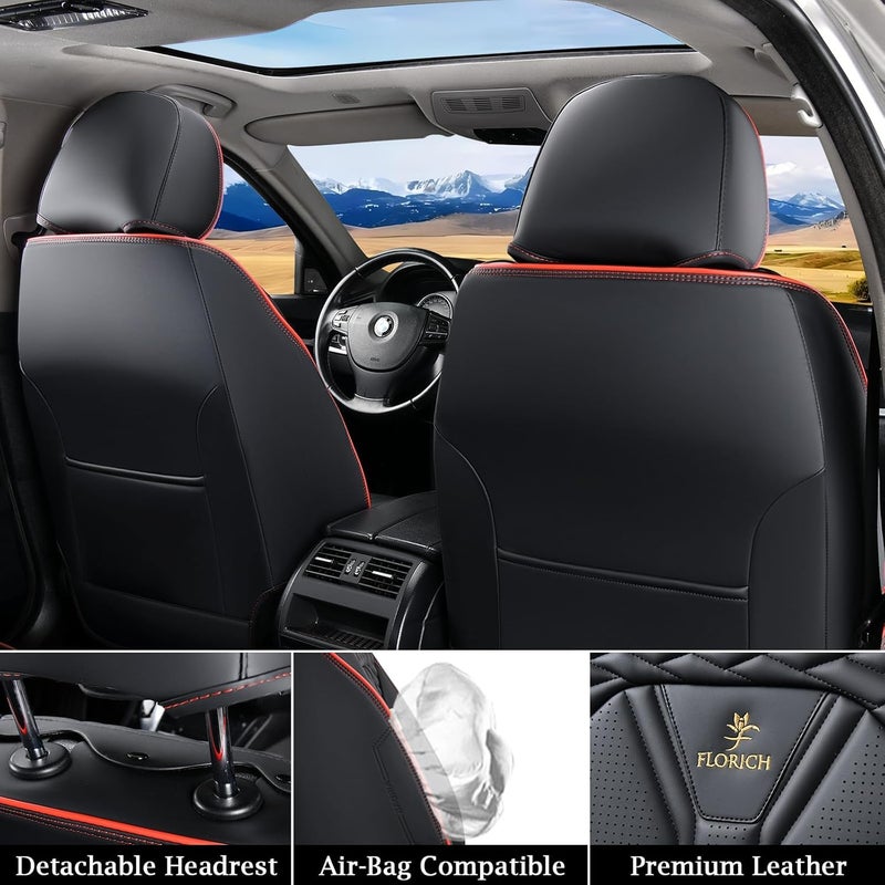 FLORICH Leather Seat Covers Full Set Car Seat Protectors 5 Seats Automotive Seat Covers Universal Fit for Most Cars Trucks SUV-Black&Red Line - Image 4