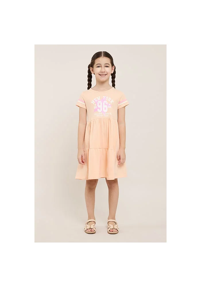 أر أند بي Printed Flared Dress Wit Crew Neck and Short Sleeves