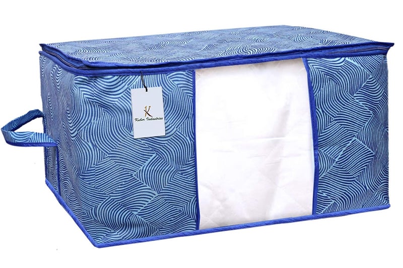 Kuber Industries NonWoven Leheriya Design Underbed Storage BagStorage OrganiserBlanket Cover Set of 5 Royal Blue - Image 4