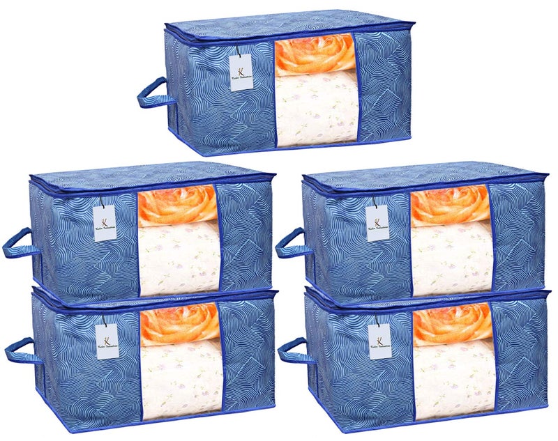 Kuber Industries NonWoven Leheriya Design Underbed Storage BagStorage OrganiserBlanket Cover Set of 5 Royal Blue - Image 1