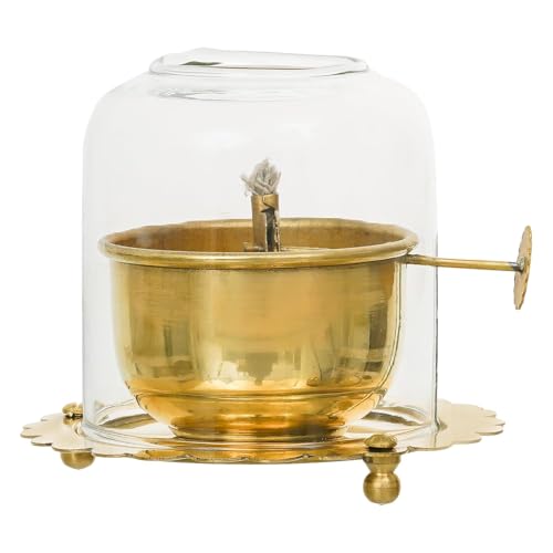 Webelkart Premium Brass Lanterns for Home Decor Akhand Diya with Lifting Screw for Puja Decor|Oil Puja Lamp for Aarti Temple Pooja Article (4.53 Inches) - Image 4