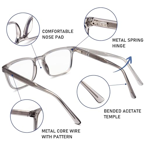 DEHOTRE Progressive Multifocus Reading Glasses No Line Bifocal Blue Light Blocking Readers for Men Metal Spring Hinge Eyeglasses Near Workspace Grey 2.50 - Image 3