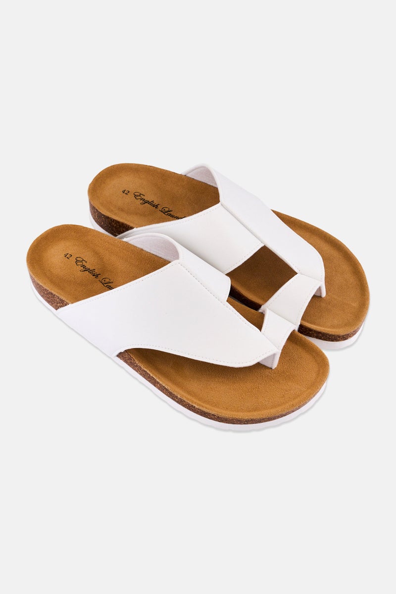 English Laundry Men Leather Slip On Cork Sandals, White - Image 2