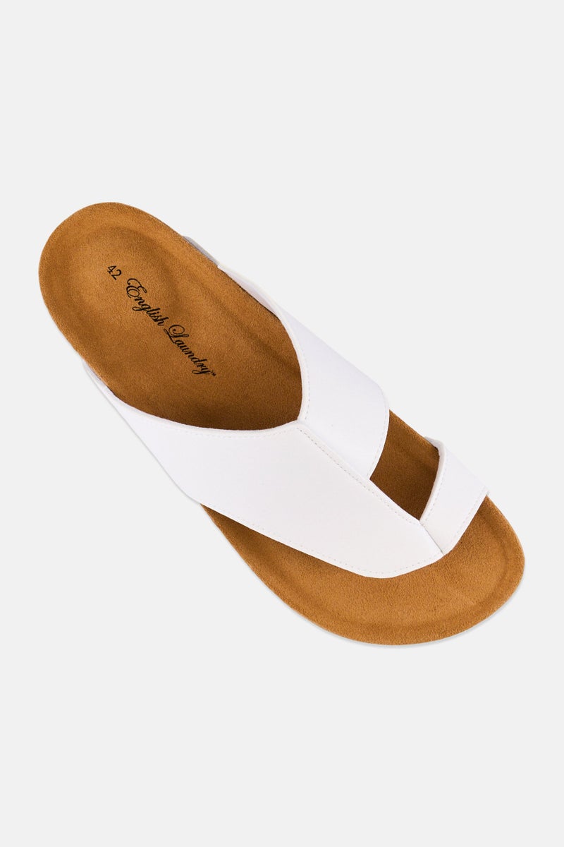 English Laundry Men Leather Slip On Cork Sandals, White - Image 4