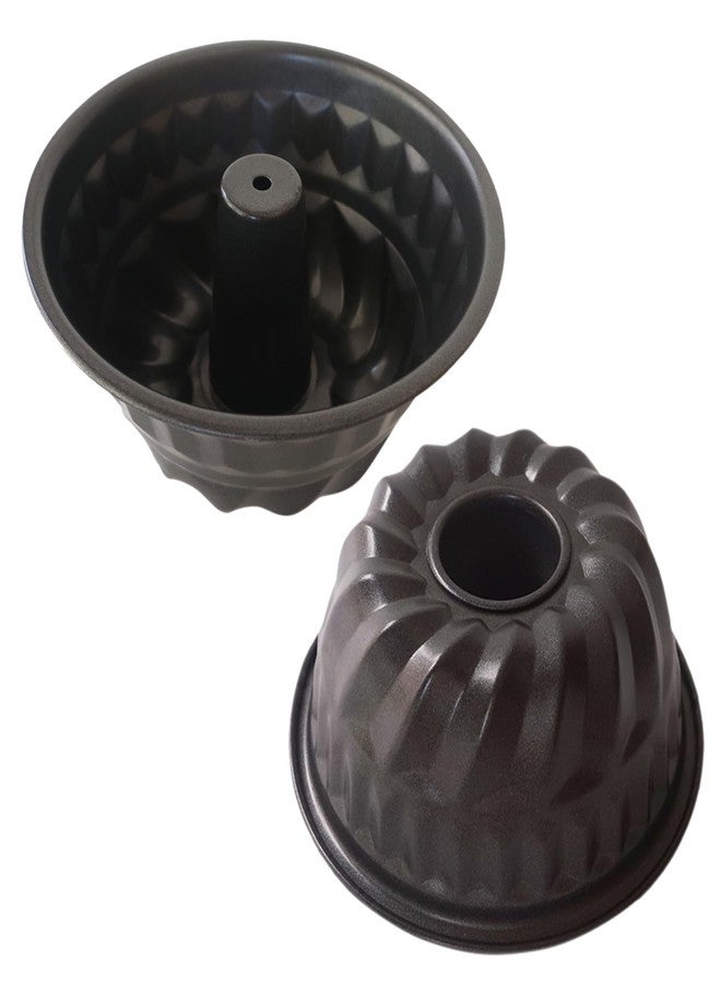 Proshopping Small Fluted Tube Cake Pan 6 Inch, Medium Size Kugelhopf Round Tube Tin, Carbon Steel Metal Oven Baking Mold for Baking Pound, Crumb Cakes -2 Pieces - Image 1