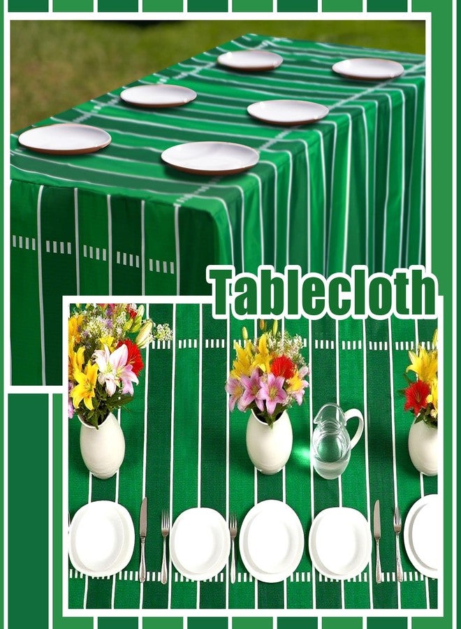 Breling 6 ft Football Party Decorations Touchdown Tablecloth 70 x 30 Inch for Rectangle Table Fitted Football Field Washable Fabric Polyester Table Cover for Birthday Sports Party Games Decoration - Image 3