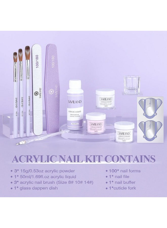Saviland Acrylic Nail Kit: Allinone Beginner Nail Kit 15G Clear/White/Pink Acrylic Powder And Liquid Set With Acrylic Nail Brush Nail Forms Glass Dappen Dish Easy To Use Nails Kit Acrylic Set  - Image 2