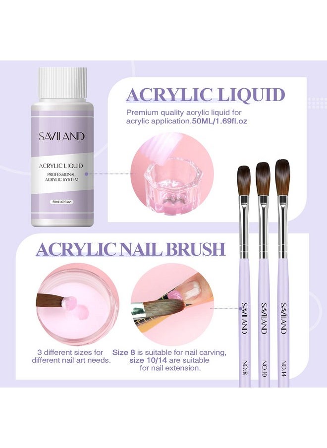 Saviland Acrylic Nail Kit: Allinone Beginner Nail Kit 15G Clear/White/Pink Acrylic Powder And Liquid Set With Acrylic Nail Brush Nail Forms Glass Dappen Dish Easy To Use Nails Kit Acrylic Set  - Image 5