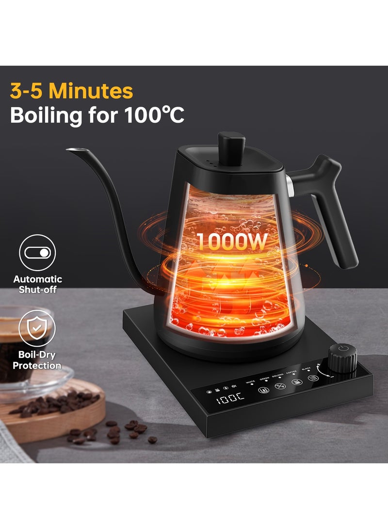Perfin V60 Gooseneck Electric Kettle, 1000W Pour Over Coffee & Tea Kettle with ±1℃ Temperature Control& 5 Preset Temperature,  24H Keep Warm, Timer & Memory Function, 600ml - Image 5