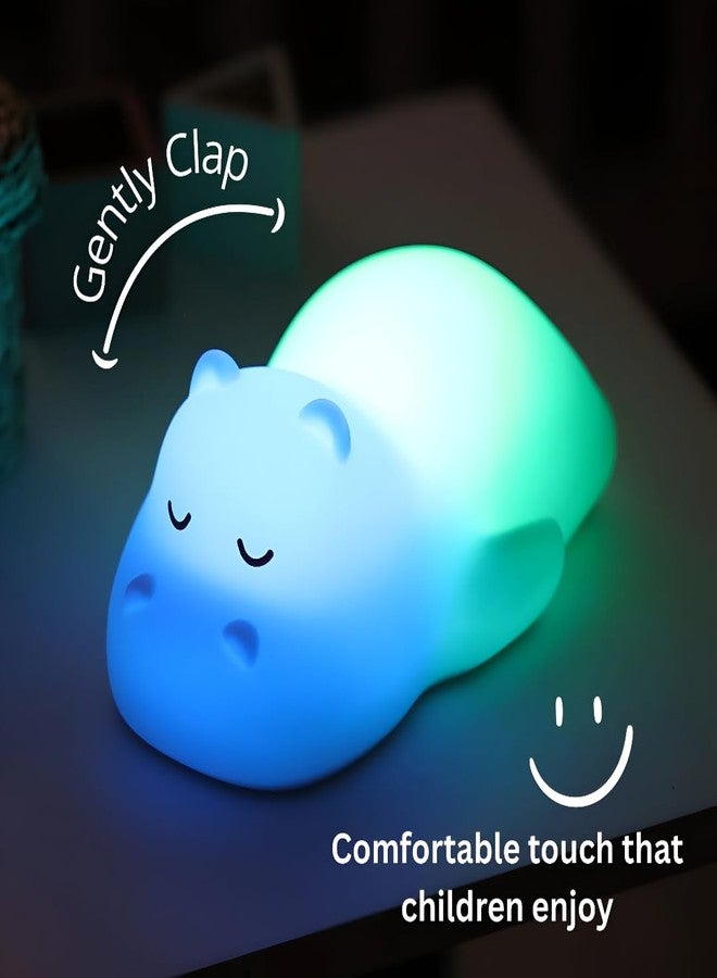 SAPRA LED Hippo Night Light for Kids – Soft Silicone Tap Control Lamp with 7 Color Changing Modes – USB Rechargeable Nursery Bedside Light for Baby, Toddler, Bedroom, and Gift (Hippo) - Image 3