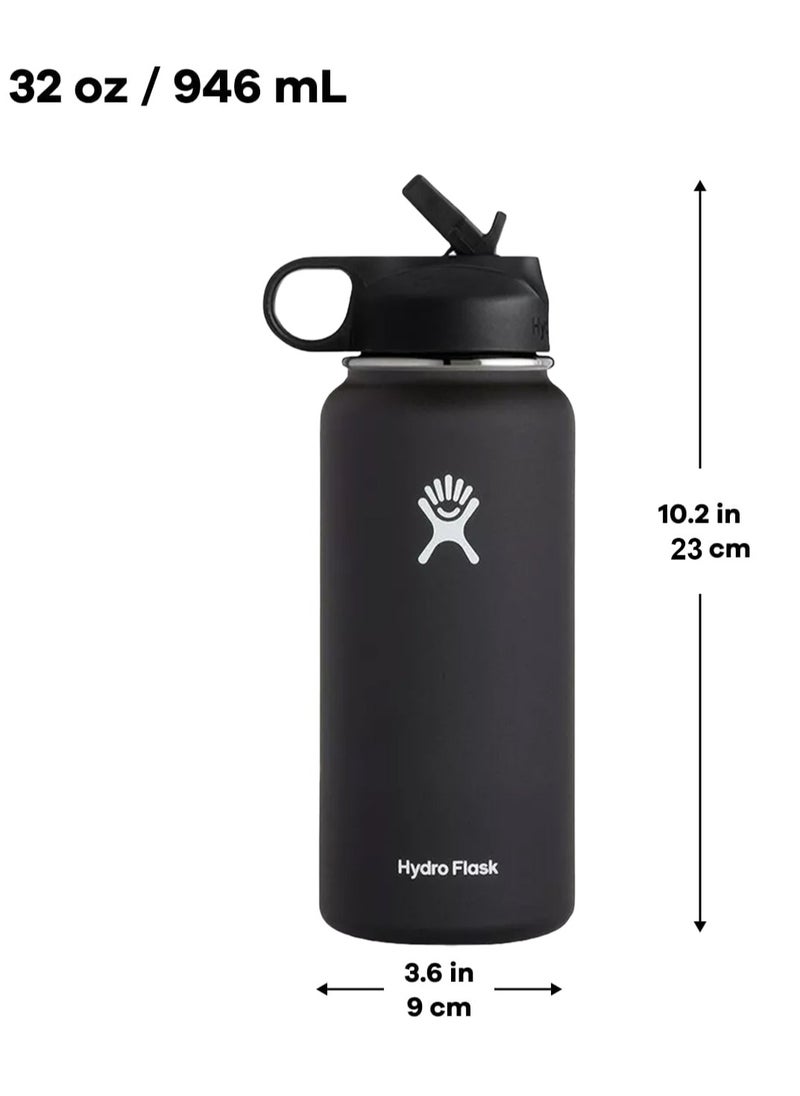 Hydro Flask 32oz Vacuum Insulated Water Bottle with Straw Lid, Keeps Drinks Cold or Hot for Workouts, Travel and Everyday Use, Black  - Image 2