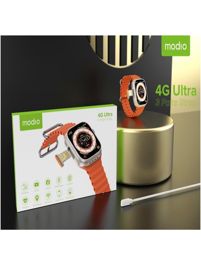 modio 4G Ultra 2.2 Inch HD Display Smart Watch with Three Set Strap For Men & Women - Image 3