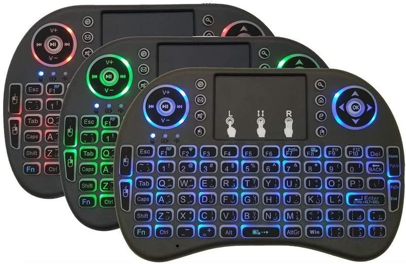 i8 Mini 2.4GHz Wireless English/Arabic 3 color backlit Keyboard Touchpad Mouse - BLACK for PC,Google TV Box,Android TV - Image 1