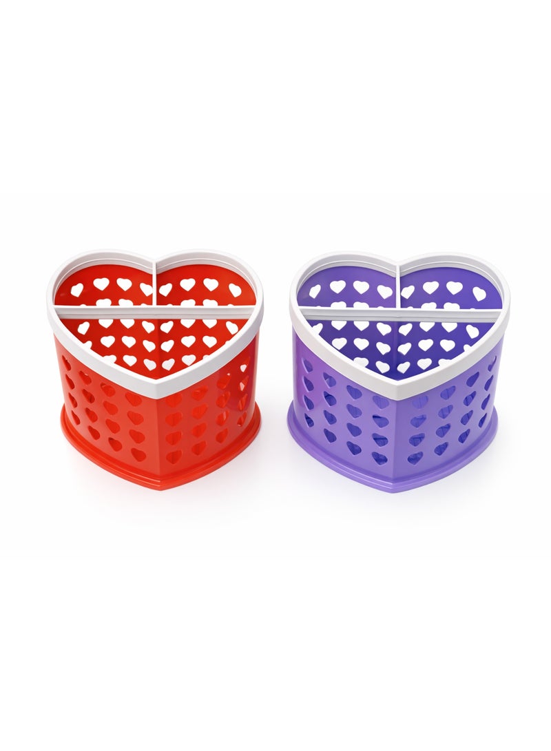 Heart-Shaped Plastic Cutlery Holder & Drying Rack - 2-Compartment Utensil Organizer for Kitchen & Dining. - Image 1