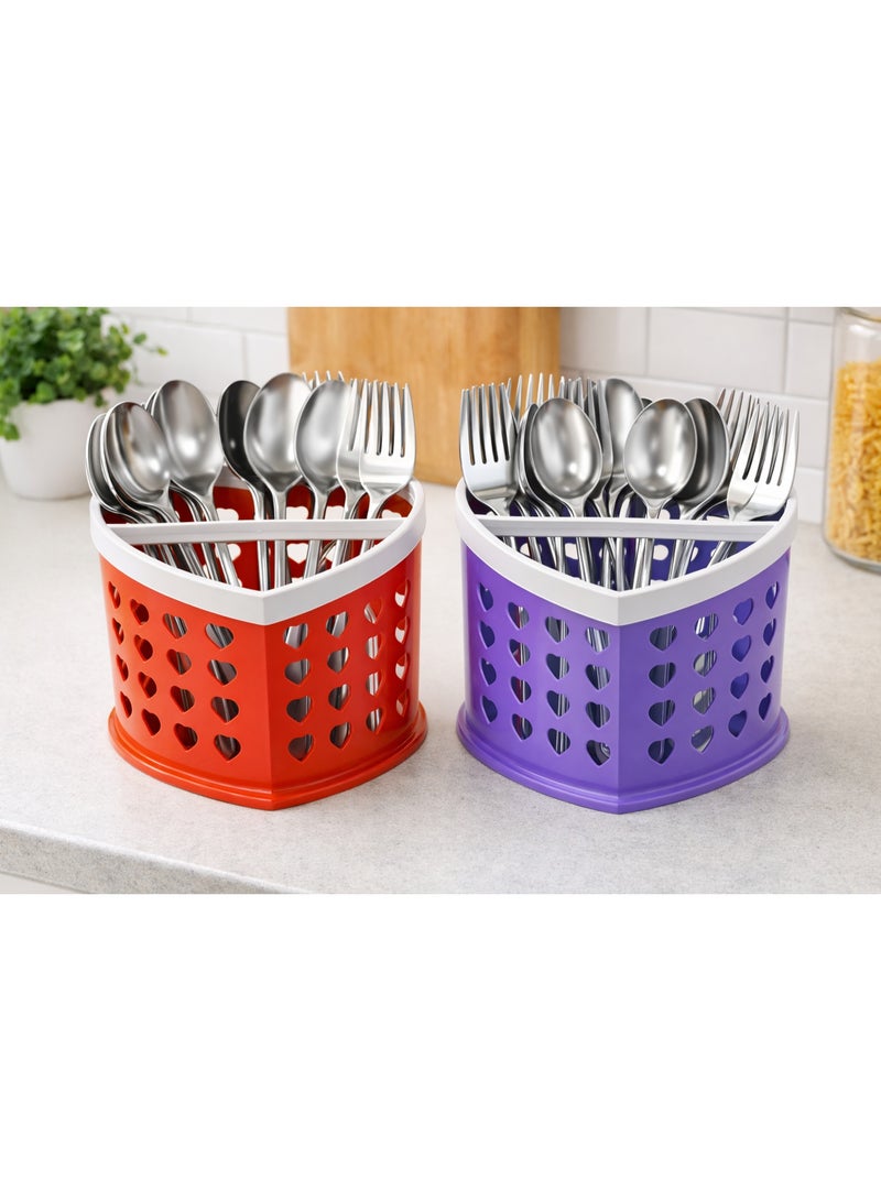 Heart-Shaped Plastic Cutlery Holder & Drying Rack - 2-Compartment Utensil Organizer for Kitchen & Dining. - Image 3