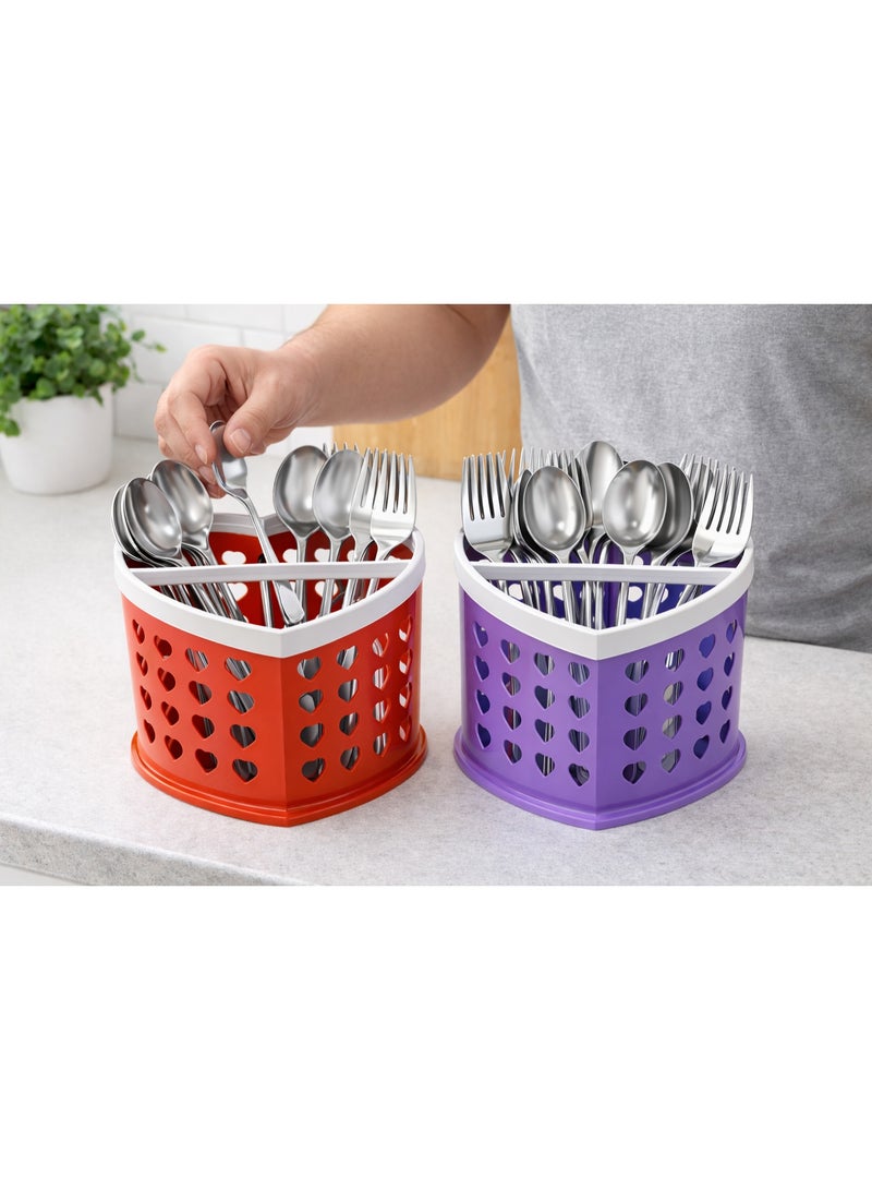 Heart-Shaped Plastic Cutlery Holder & Drying Rack - 2-Compartment Utensil Organizer for Kitchen & Dining. - Image 2